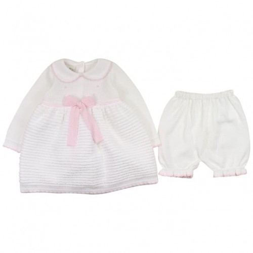 White Knitted Dress And Bloomer Set