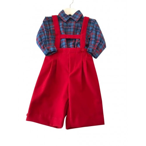 Boys Red Dungaree & Shirt Set