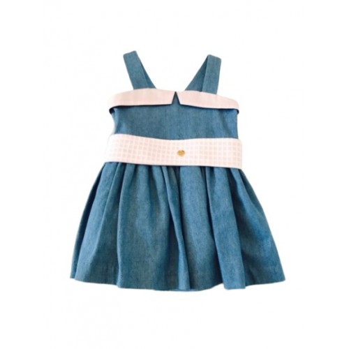 Jean Dress With Pink Sash Belt 