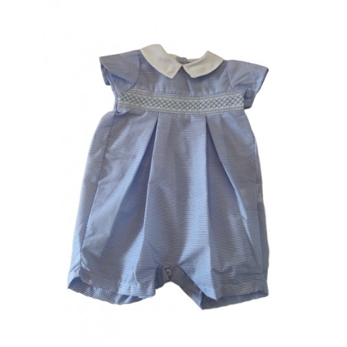 NEW IN BABY BOYS SMOCKED PIN STRIP ROMPER 