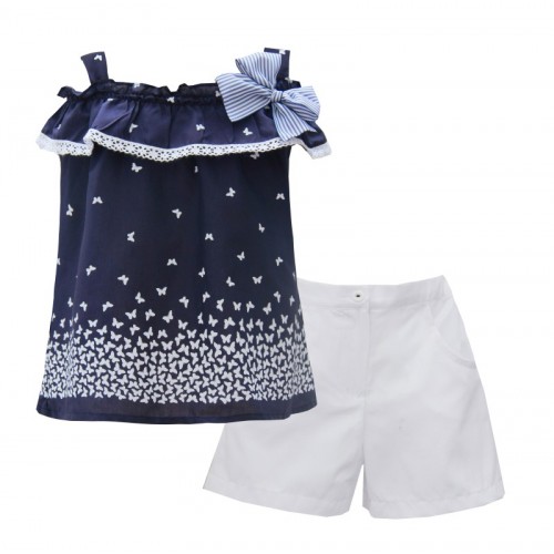 Girls Navy & White Butterfly Set 