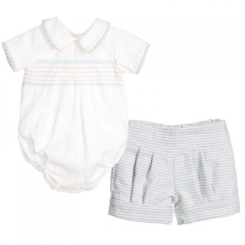 Shirt & Checked Shorts Set Blue/Beige