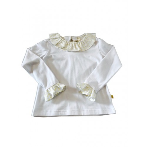 White Frill Neck Top With  Yellow Star Print 