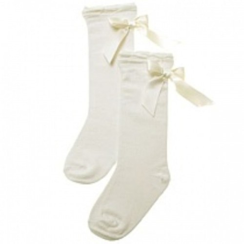 Long Cream Bow Socks