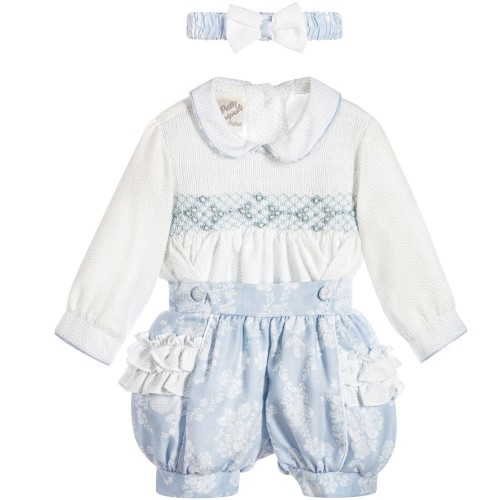 Traditional Smock Blouse & Shorts Set with Matching Headband