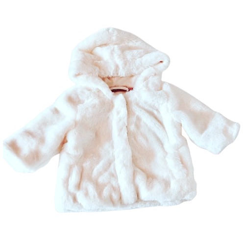 Girls Cream Hooded Fur Coat 