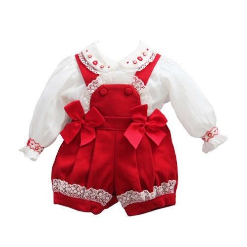 Girls Red & Ivory Shorts Set