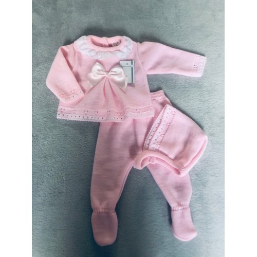 BABY GIRLS PINK KNIT SET WITH BONNET