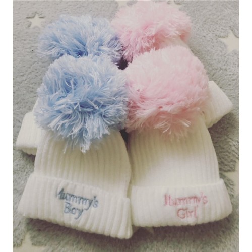 MUMMY'S BOY OR GIRL POM POM HATS