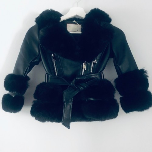 GIRLS FAUX FUR COAT BLACK